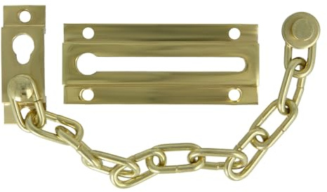 Amig - Cadena de Seguridad para Puertas Mod. 1 - Largo de la Cadena: 200 mm - Tirador de Embutir para Puertas de Entrada - Eslabones Resistentes de Acero - Laton Pulido Barnizado