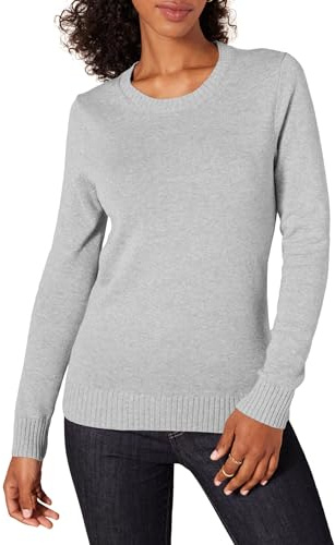 Amazon Essentials Pull À Col Rond 100 % Coton (Disponible en Grande Taille) Femme, Gris Clair Chiné, XXL