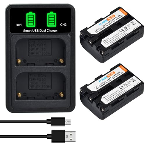 PowerTrust 2Pcs NP-FM50 Battery with LED Dual Charger for Sony DSC-F707, DSC-F717, CCD-TR108 CCD-TR208 CCD-TR408 CCD-TR748 CCD-TRV106 CCD-TRV107