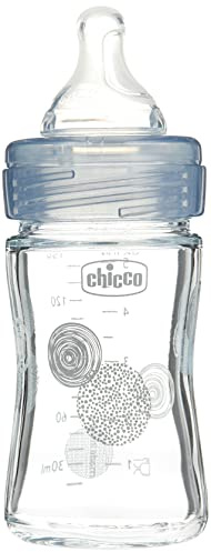 Chicco WELL-BEING Anti-Kolik Babyflasche mit Langsamen Fluss, Baby Flasche für Säuglinge 0+ Monate mit Physiologischem Sauger aus Weichem Silikon mit Soft Sense-Finish, 150 ml Glasflasche, Neutral, 00028711300000