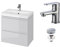VBChome Badmöbel Slim 60 cm Grau mit Armatur und Pop-up ventil Waschbecken mit Unterschrank Waschtisch 2-Schubladen Moduo Hängeschrank Click-clack