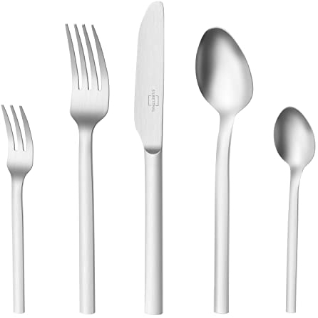 SILBERTHAL Besteck Set 12 Personen - Edelstahl 18/10 Matt - 60 teilig - Spülmaschinenfest & Rostfrei - Essbesteck für jeden Anlass
