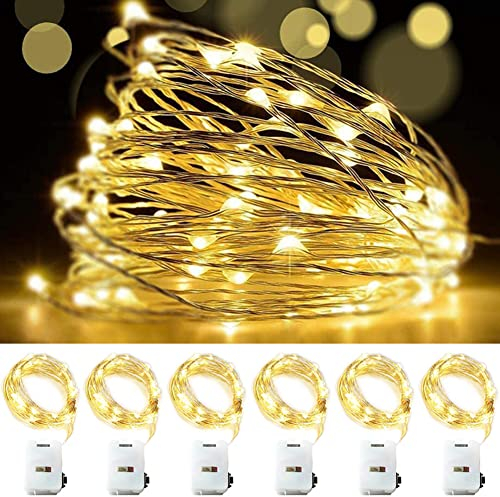 LED Stringa Luci a Batteria, 6 Pezzi 3 Metri 30LED 3 Modalità Rame Filo Ghirlanda Catena Luminose Lucine Fata Luci per Natale Matrimonio Decorative Festa Interno Natalizie letto Camera, Bianco Caldo