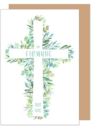 Edition Seidel FI129 SW023 Carte de vœux de qualité supérieure pour confirmation avec enveloppe, carte de vœux tout amour croix branches garçon fille