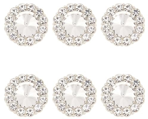 FINGERINSPIRE 6 STÜCK 23.5 mm Runde Knöpfe Aus Legierung Mit Strasssteinen Silberfarbene Knöpfe Zum Annähen Mit 1 Löchern Metallknöpfe Kristallverzierungen Für Party Hochzeitskleid Basteldekoration