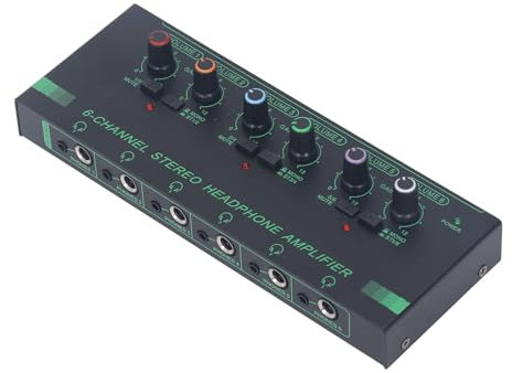 CCYLEZ Divisor de Auriculares de 6 Canales, Amplificador de Auriculares Estéreo, 6 Conectores para Auriculares de 3,5 Mm y 6 de 6,35 Mm, Alimentación Tipo C, para Actuaciones en Vivo,