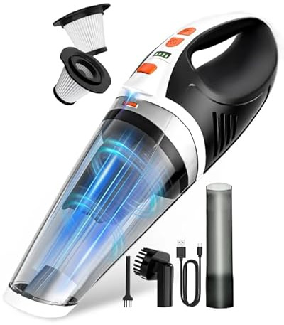 Handheld Vacuum Cleaner Cordless, Car Vacuum Cleaner High Power with 2 Speed Mode , Portable Rechargeable Mini Vacuum with LED lights, 5 in 1 Hand Vacuum for Home Office Car Pet Deep Cleaning