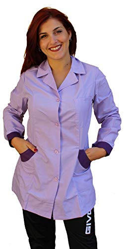 Camice da Lavoro Donna,Casacca da Lavoro,Manica Lunga, Stile Casual,Casacca Estetista,maestra Asilo (Glicine, M)