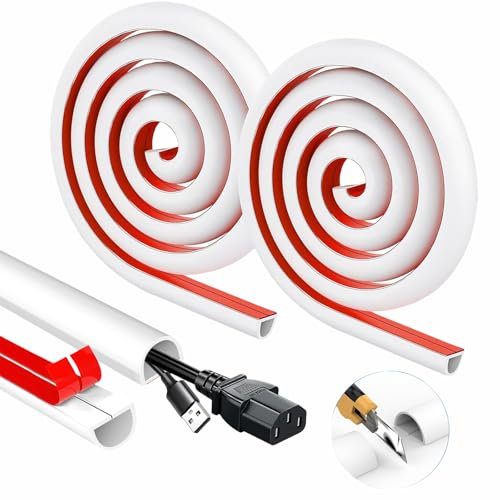 JAONLD Canaleta Cables Pared Adhesivo 15×10mm 2 M Mini Canaleta de Cables Blanco Canales de Cable Semicirculares se Puede Recortar se Utiliza para Ocultar Cables, Alambres y Cables de Red