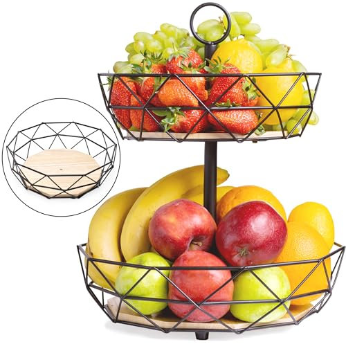 DEKOFY® Obst Etagere - Exklusive Obstschale Mit Echtholzböden - Vielseitig Einsetzbar - Obstkorb Schwarz