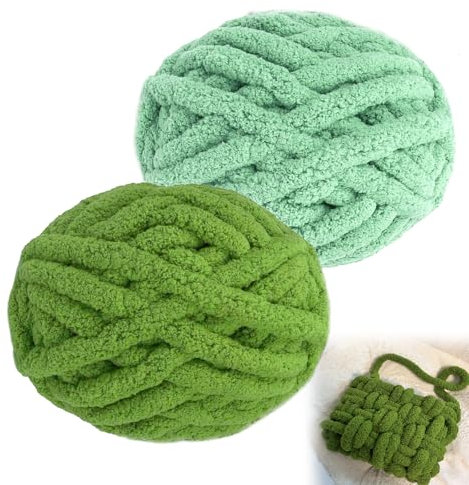 2 Stück Dicke Wolle 500g/25m Armstricken Wolle XXL Chunky Wolle Flauschig Dickes Garn Stricken Weiches Wollgarn Schlauchgarn Handstrickgarn Chunky für Taschen, Decken, Tasche,DIY-Kunsthandwerk （Grün）