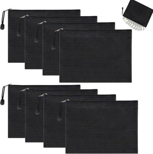 8 Stück Geldtaschen Banktasche, 23,5 x 17,5cm Geldmappe, A5 Wasserdichte Bankmappe mit Reißverschluss, Schwarz Geldscheintasche für Haushalt, Business und Schule