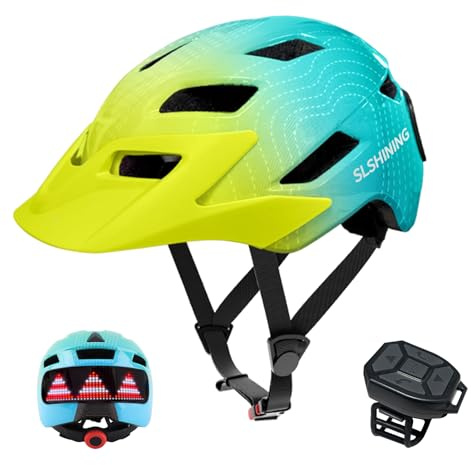 Aomiun Kids Bike Helmet with LED Light Display Lightweight Adjustable for Boys Girls Age 5-14 with 64 Patterns Remote Control Washable Lining for Cycling Scooter Skating 52-56cm (Green)