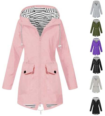 Uwdiohq Waterproof Jacket Womens Solid Large Size Hooded Rain Outdoor Raincoat?Ladies Casual Liesure Windbreak Hiking Travel Camping Go Out Trench Coat Women Packable Coats Oversized Blanket