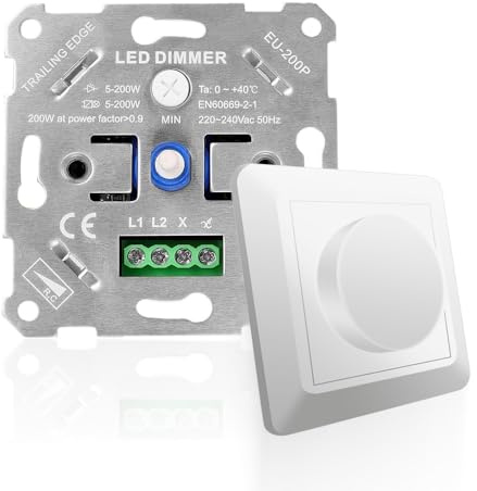 Dhqkqg Regulador de intensidad de 220 – 240 V, regulador de intensidad LED para bombillas LED, interruptor de fase giratorio Push On/Off para lámparas, bombilla incandescente y lámpara halógena, color