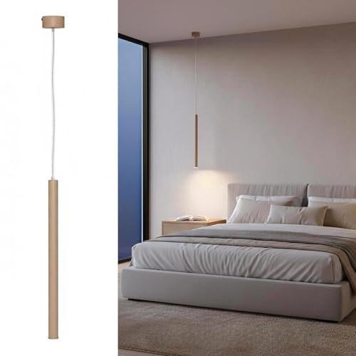 Lampada a Sospensione LED 3W Interruttore CCT da 3000K a 6500K Colore Tortora, Lampada soffitto, Pendente Moderno Cilindro, Luce Tavolo Cucina, Salotto, Bar, Ristorante, Alimentazione 230V