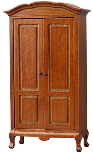 Pocoiau 1/12 Scale Handcrafts Miniature Wood Wardrobe Model Figurine for Doll House Accessories with Detailed Functional Door Miniature Doll House Furniture