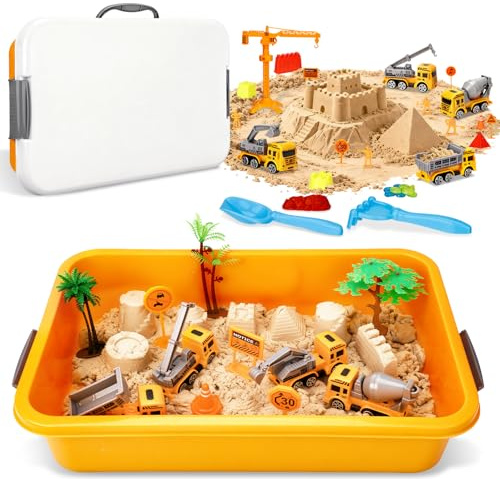 WUSUPU Sable Magique Enfant - Jouets Sensoriels avec Sable,Sable Magique Cinétique pour Enfants,Chantier Avec Véhicule D'ingénierie,Moule de Château,Bac à Sable,Garçons Et Aux Partir de 3 Ans