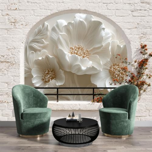 Papel Tapiz Fotográfico 3D Flores y relieves barrocos pétalos y hojas 184x127cm Papel Pintado Panorámico,Fuera De La Ventana Murales Decoración Pared Moderna para Cuarto de Niño,Salón,Oficina