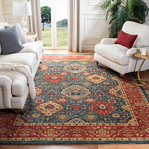 SAFAVIEH Traditionell Teppich für Wohnzimmer, Esszimmer, Schlafzimmer - Mahal Collection, Kurzer Flor, Marineblau und Rot, 201 X 279 cm