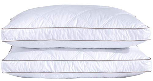Goose Down Feather Pillows for Sleeping Bed Gusseted Pack of 2, 100% Cotton Pillow Cover Downproof Medium Support