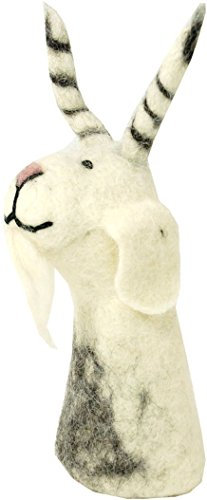 GURU SHOP Filz Eierwärmer, Handgemachte Filzdekoration aus Nepal, Filztier - Ziegenbock, Weiß, 21x7x7 cm, Küchenaccessoires, Sonstiges