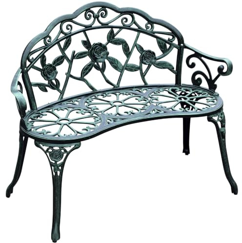 Outsunny Banc de Jardin 2 Places Style Néo-Rétro Motif Rose Vert Vieilli