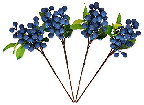 ds. distinctive style Mirtilli Artificiali 4 Pezzi Bacche di Frutta Finte Realistiche Fiori Finti per Decorazione (Blu)
