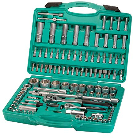 Werkzeugkoffer 110tlg 1/2 1/4 mit Knarre aus Chrom-Vanadium Stahl I Steckschlüssel-einsätze I Sechskantschlüssel I PH PZ I im Werkzeugkoffer von WIESEMANN 1893 I 80126