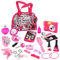 deAO Borsa per Bambine con Trucco Finto e Accessori Principessa - Kit Completo con Macchina Fotografica, Telefono, Occhiali da Sole, Smalti e Gioielli - Gioco di Ruolo per Bambine 3+ Anni