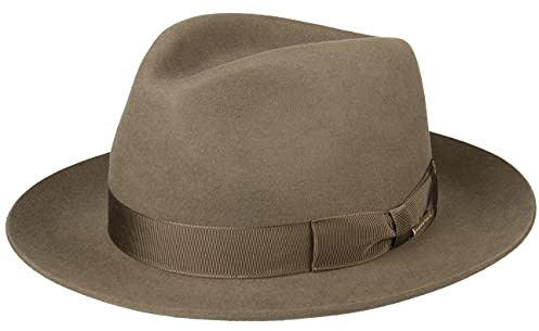 STETSON Penn Bogart Women's / Men's Hat - Made in The EU - Flap Pile Felt with Lining - Coarse Grain Ribbon - Spring and Summer, khaki, X-Large
