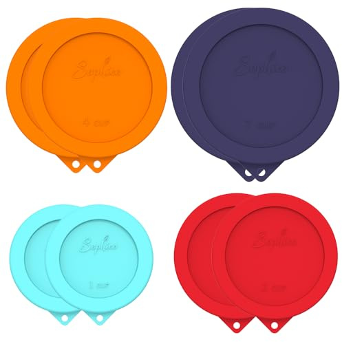 Sophico Round Silicone Storage Cover Lids Replacement for Anchor Hocking and Pyrex Glass Bowls (Container not Included) (Red, Orange, Mint, Navy Blue)