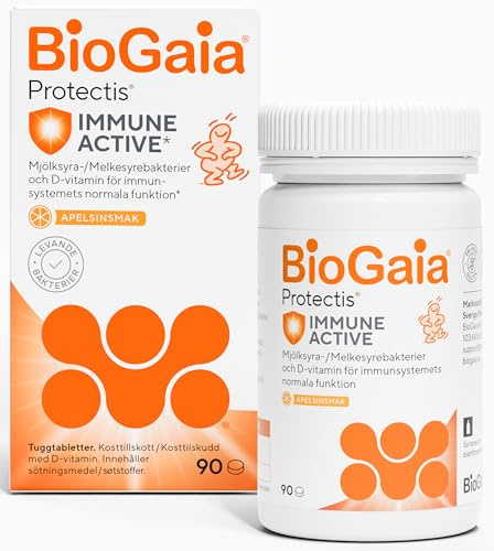 BioGaia Protectis Tuggtabletter Med Vitamin D3, Probiotiska Mjölksyrabakterier För Mage Och Immunförsvar, För Hela Familjen, 90 Tabletter