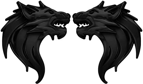 VGOL Une Paire 3D Métal Autocollants de Voiture Tête de Loup Autocollant Emblème Badge Réfléchissant Moto Auto Décoration Autocollants Pare-Brise Décoration Noir