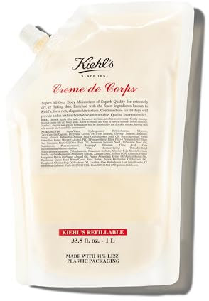 Kiehl's Creme de Corps, Rich, Luscious Body Lotion, with Cocoa Butter and Shea Butter for Fast Absorbing Hydration, Skin Feels Soft and Smooth, Suitable for All Skin Types - 33.8 fl oz /1 Liter Refill