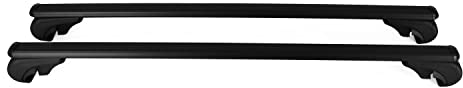 Dachträger Grundtäger kompatibel mit Universal für Autos Aluminium 75kg Schwarz 2tlg Offene Reling für Fahrradträger, Dachboxen, Skiträger Abschließbar
