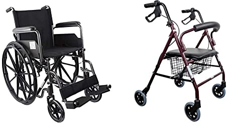 Mobiclinic, Silla de ruedas premium, Plegable + Andador para minusvalidos, ancianos, mayores o adultos, de aluminio, ligero, plegable, con asiento y 4 ruedas. Color Burdeos. Modelo Escorial.