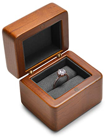 Oirlv Walnut Wood Ring Box Velvet Lined Engagement Ring Case, Wedding & Proposal Gift Box with Luxury Fibre Pad