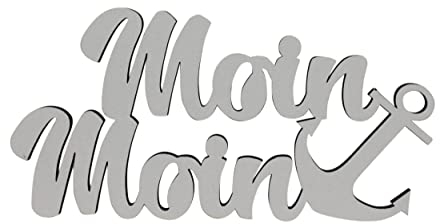 Deko-Schriftzug Moin - maritim Schild aus Holz in weiß – 20cm