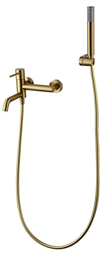 IMEX - Rubinetteria bagno e doccia, rubinetto monocomando vasca con beccuccio SERIE MONZA Oro Spazzolato - BDM039-4OC