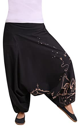 virblatt - Haremshose Herren | Baumwolle | Aladinhose Goa Hose Herren Pumphose Hippie Hose Herren Pluderhose Yoga Sommerhose Herren - Fantasie schwarz L/XL schwarz