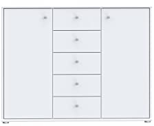 Forte Tempra 2 Kommode mit 2 Türen und 5 Schubladen, Holzwerkstoff, weiß, Bx H xT: 108,8 x 85,5 x 34,8 cm