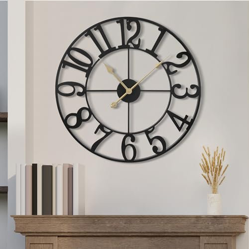 Maxstar Grande Horloge Murale,silencieuse sans tic,tac Chiffres Arabes, Horloge Murale à Quartz, Fonctionnement à Pile, Facile à Lire, pour la Maison, la Cuisine, la Chambre à Coucher 40 cm
