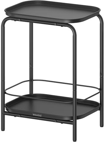 VASAGLE Beistelltisch mit 2 Ebenen, Nachttisch, Sofatisch klein, Couchtisch mit Ablage, modern, für den Innen- und Außenbereich, Wohnzimmer, Schlafzimmer, Balkon, tintenschwarz LET243B01
