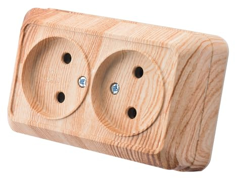WESA Wandsteckdose, Doppelsteckdose ohne Erdung, 250 V AC 16 A, Holzmaserung Weiß