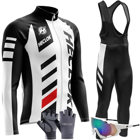 Radtrikot Set Herren Langarm Rennrad Trikot Rennrad Bekleidung MTB Fahrrad Anzug Trägerhose mit Gel Gepolstert Frühling Sommer Herbst Trikot Fahrradbekleidung Set (TYP-1,3XL)