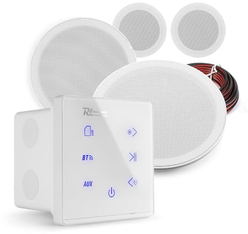 4x PD MSLP65 Marine Ceiling Speakers with A100W White Wall Amplifier, Bluetooth Speaker System, Weatherproof, Outdoor