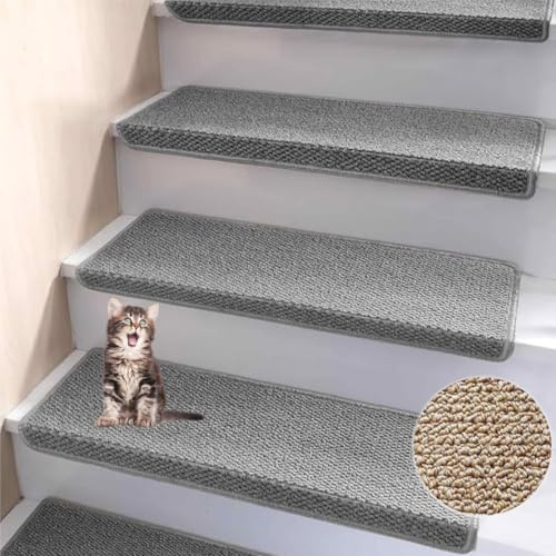 Stair Mat Self Adhesive Runner with Bullnose,Non Slip Stair Treads Mat,Soft Stair Rugs,Peel and Stick Stair Treads Carpet,Edging Stair Protectors with Washable Backing
