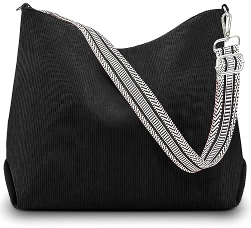Aucuu Corduroy Tote Bag for Women, Corduroy Shoulder Bags, Large Capacity Hobo Bag with Adjustable Strap, Crossbody Hobo Bag with Zipper, Casual Handbag, Shoulder Bag for Work School Shopping Travel