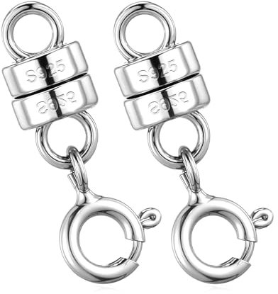 Gjinxi 2 Stück 925 Sterling Schmuck Verschluss, Magnetverschluss Verlängerungskette Magnet Schmuck-Verschlüsse Silber Kettenverschluss mit Karabinerverschluss für DIY Armband Halskette